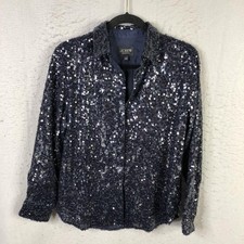 J.Crew Collection Blazer Womens 6 Blue Sequin Party Evening Holiday Jacket