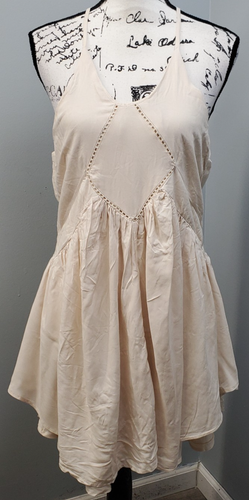 Romeo & Juliet Couture Mini Dress Womens Medium Tan Lined Tiered Spaghetti Strap - Picture 1 of 11
