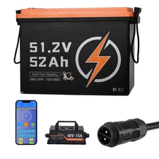 Uimoso 48V 52Ah Lithium Golf Cart Battery with 15A Charger and Bluetooth App