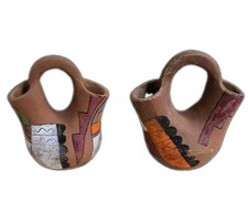 Pair Of Hand-Painted Terracotta Wedding Vases – Southwestern Geometric Decor