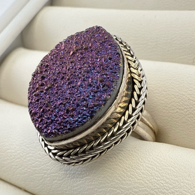 #ad Nicky Butler Ring Druzy Drusy Rainbow Muticolor size 8 Sterling Silver 925 $41.58