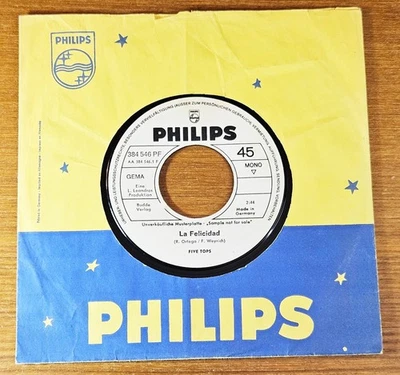 FIVE TOPS "La Felicidad" german EX 1968 WL PROMO 7" Philips 1960er Schlager 45 - Bild 1 von 2