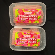 🍓2x Trader Joe's SOUR STRAWBERRY CANDY BELTS STRIPS - Jan 27 Exp Sold Out Joes