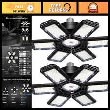 2 Pack 200W LED Garage Lights, 20000LM Deformable Ceiling Shop Lights, E26/E27