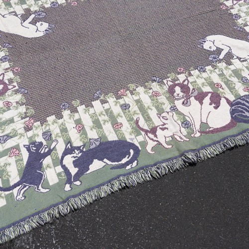 Cat Fringe Blanket Kitten Area Floor Rug Mat Kitty Art Decor Tapestry 65”x46” - Picture 10 of 16