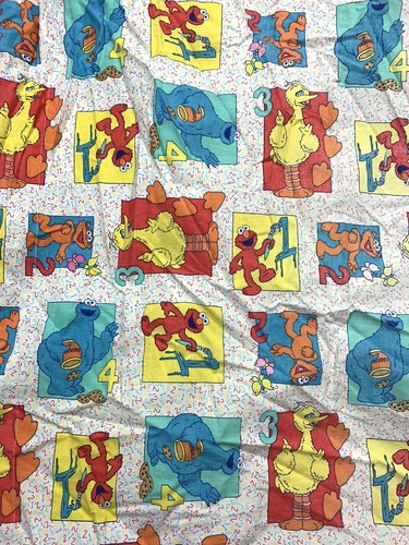 Vintage Handmade Sesame Street Crib Blanket 56x41 Big Bird Elmo Cookie Monster - Picture 3 of 4
