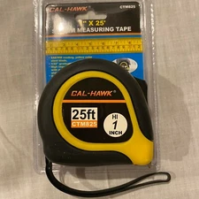Tape Measure Cal Hawk Measuring Tape 25 feet by 1 inch SAE/MM 25' x 1" NEW