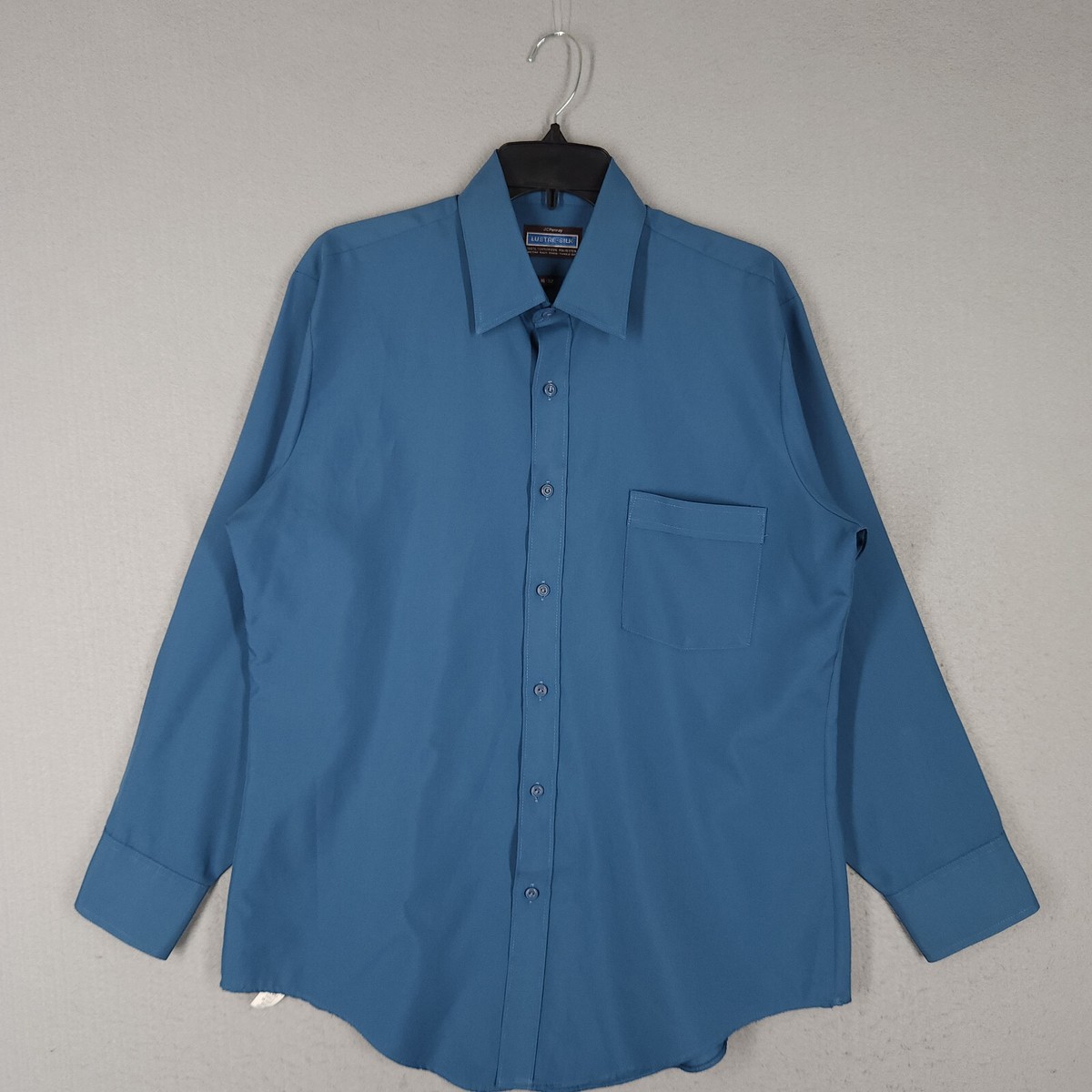 Vintage JC Penny Shirt Mens 16 32 Blue Lustre Silk Button Up Long