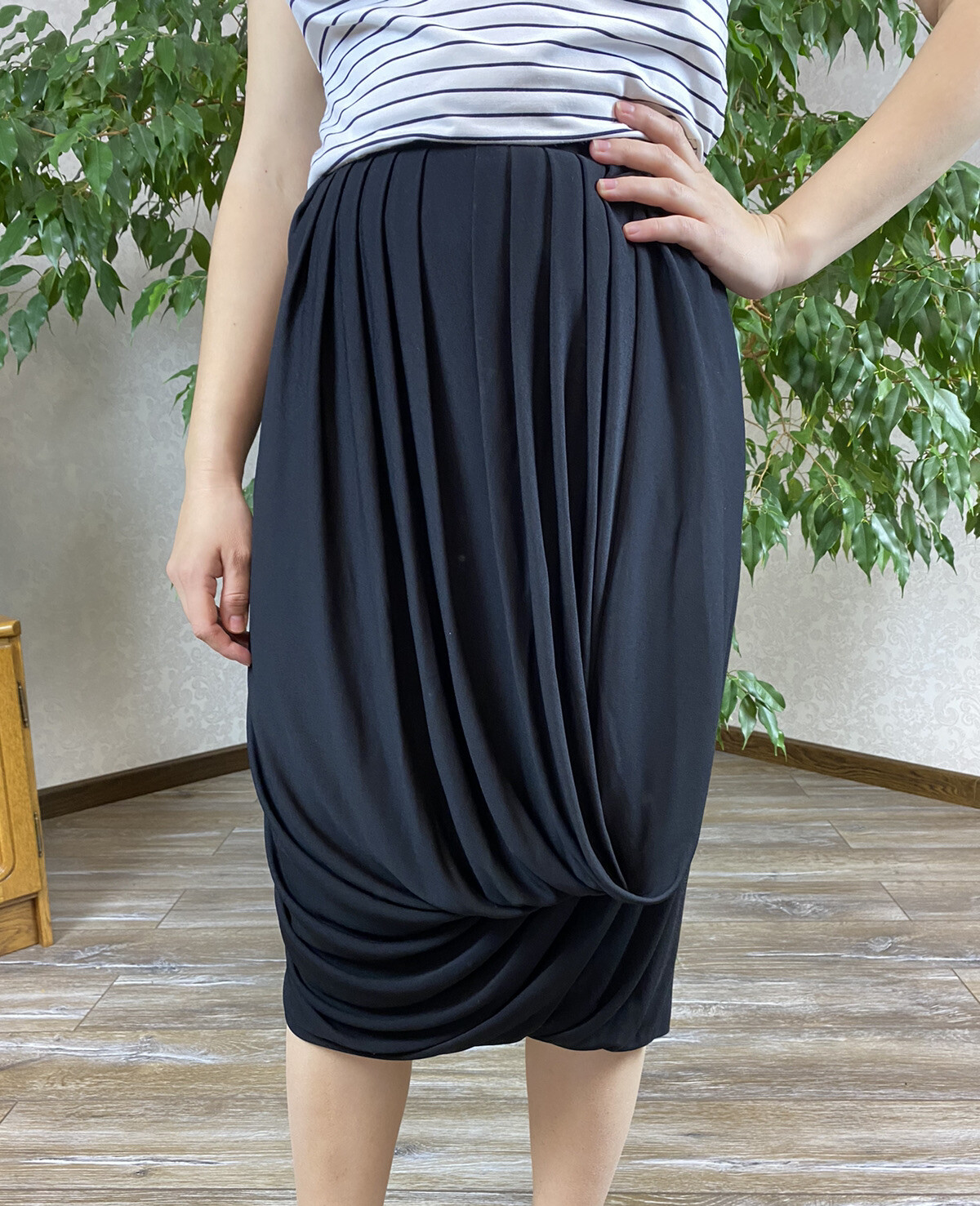 Gonna a cascata drappeggiata YSL Yves Saint Laurent Printemps Ete 2008 nera originale rara