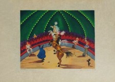 Mady LA GIRAUDIERE AU CIRQUE 1970 lithographie signée