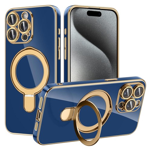 For iPhone 16 15 14 13 12 Pro Max Shockproof Plating PC Ring Stand Mag Safe Case - Picture 11 of 61