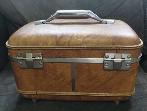 VINTAGE AMERICAN TOURISTER TRAIN CASE/LUGGAGE Cosmetic Tray/Pouch Brown Suitcase - Picture 12 of 12