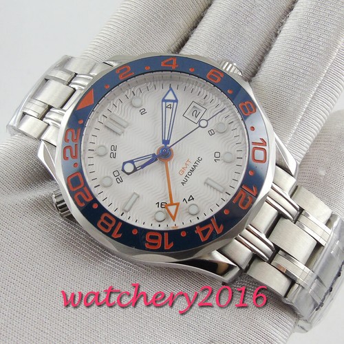 41mm Weiß sterile Dial Sapphire GMT Datum Automatisch movement Uhr men's Watch - Picture 4 of 6
