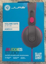 JLab JBuddies Studio On-Ear Folding Kids Pink/Dk Grey WIRED Headphones - New