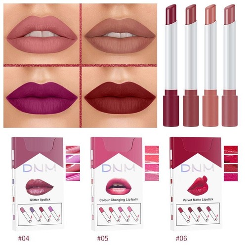 4 Colors Cigarette Tube Lipstick Set Matte Long Lasting Waterproof Lip Glaze Tin - Picture 1 of 19