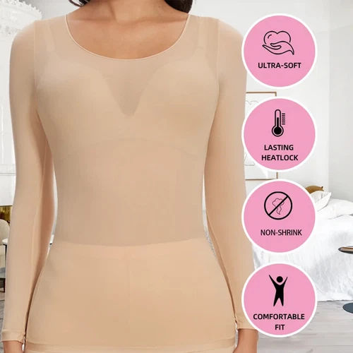 Ultradünnes Damen-T-Shirt Thermo Haut Basisschicht Oberteil Winter Langarm tailliert - Bild 5 von 15