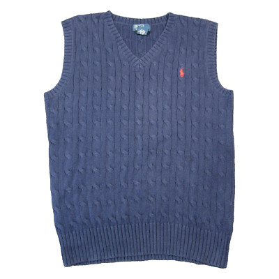 Polo Ralph Lauren Cable Knit Sweater Vest Boys L 14-16 Navy Preppy Red Pony 90s