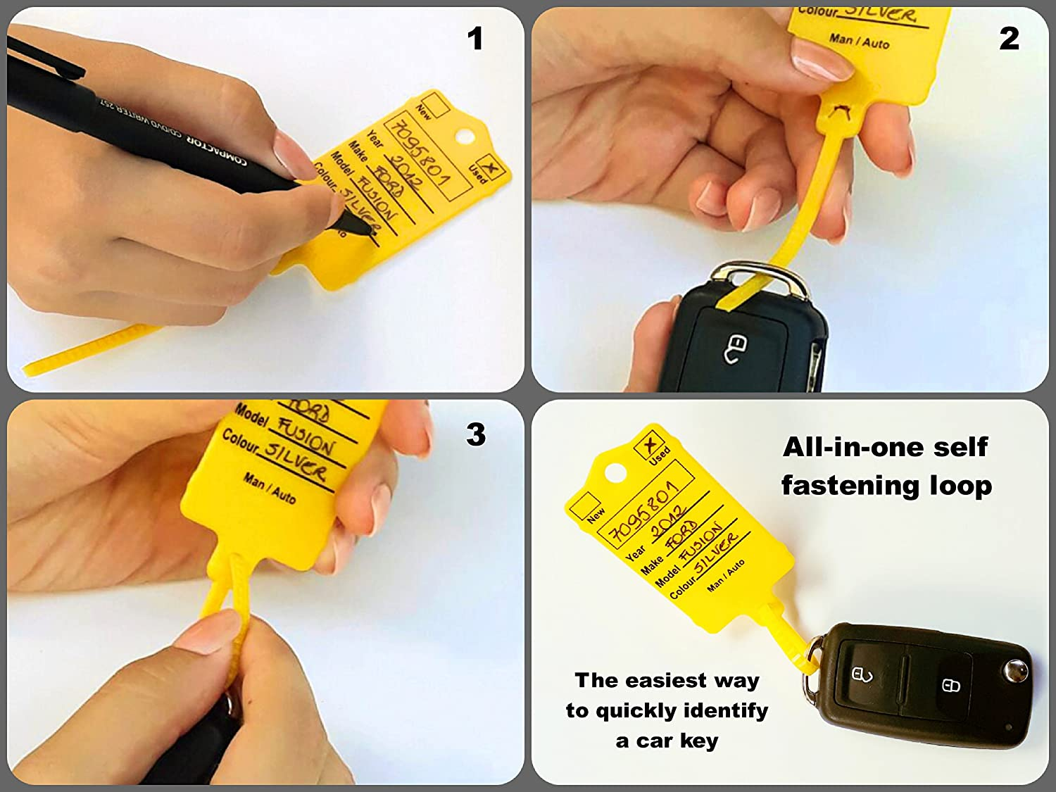 Car Key Tags for Mechanic/Service Yellow Self Locking Auto Key Tags