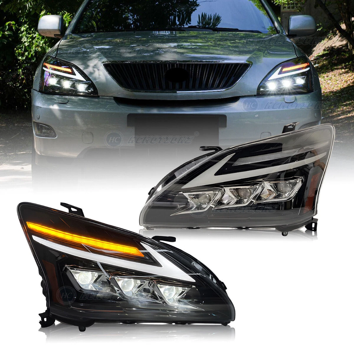 For RX330 RX350 RX400h 2004-2008 L+R LED DRL Headlights Projector