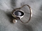 vintage akoya pearl Ring art deco Vintage hawk eye Silver early export S JAPAN — photo 6