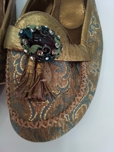 Enzo Angiolini Leather Fabric Jewellered Sandals 1” Kitten Heel Sleepers Sz 7 M - Picture 4 of 6