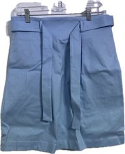 NWT Ming Wang Front Pleated Belted Skirt Size Small Baby Blue with Pockets