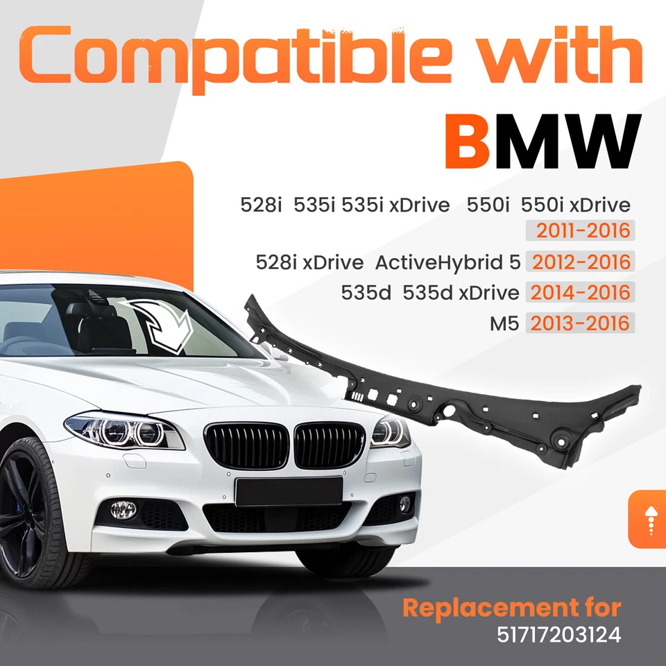 Windshield Cowl Panel Cover For 2011-2016 BMW 5Series M5 550i 528i #51717203124 - Image 2 of 4
