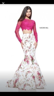 2 piece floral prom dress