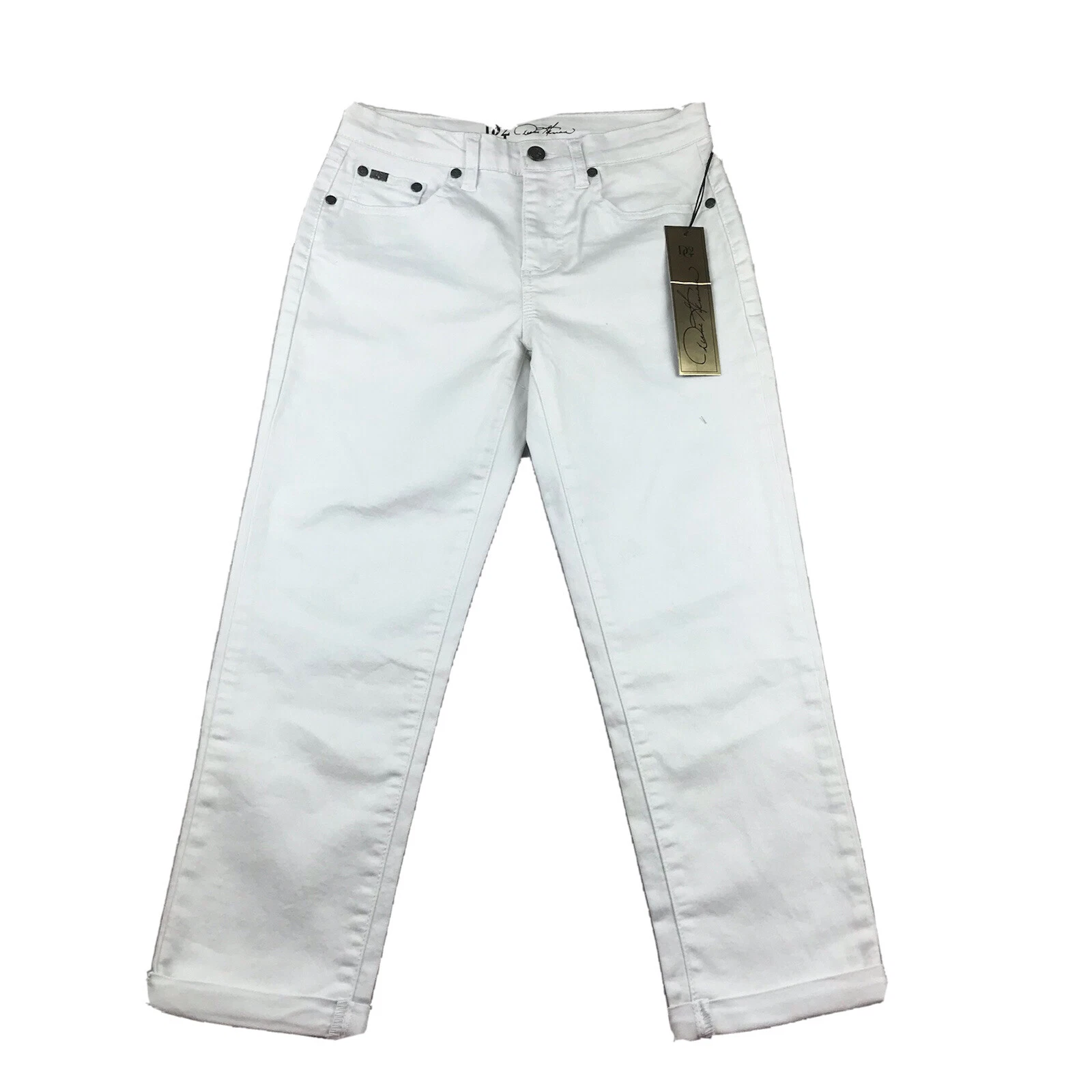 DG2 Diane Gilman Pants Women 4P White Stretch Cuffed Straight Leg Capri Pant NWT