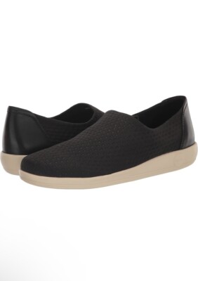 ECCO Soft 2.0 Woven Women s Slip On Black Loafers Sneakers US Size 9-9.5 EU40