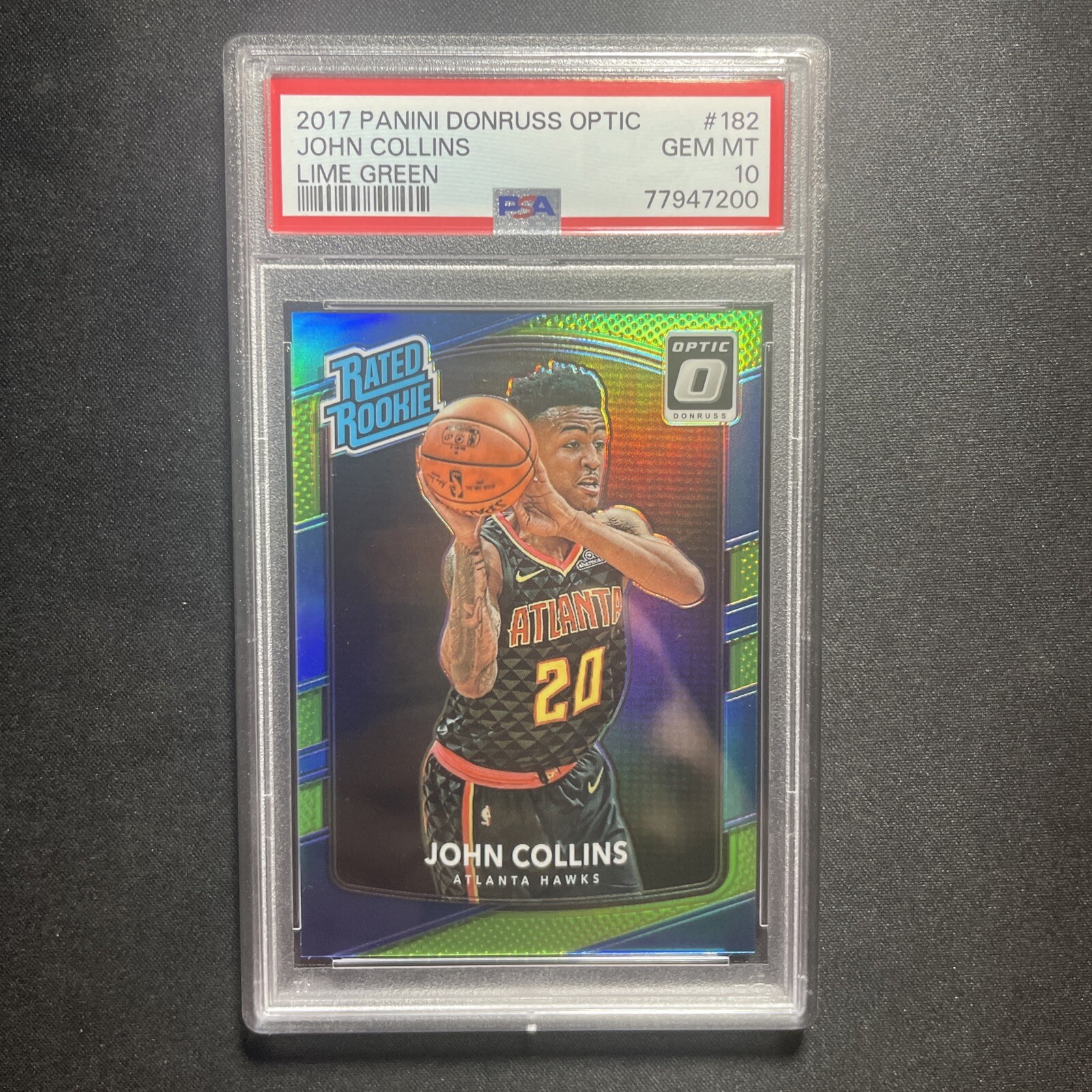 John Collins PSA 10 GEM MINT 2017-18 Panini Optic Lime Green RC #182 /175