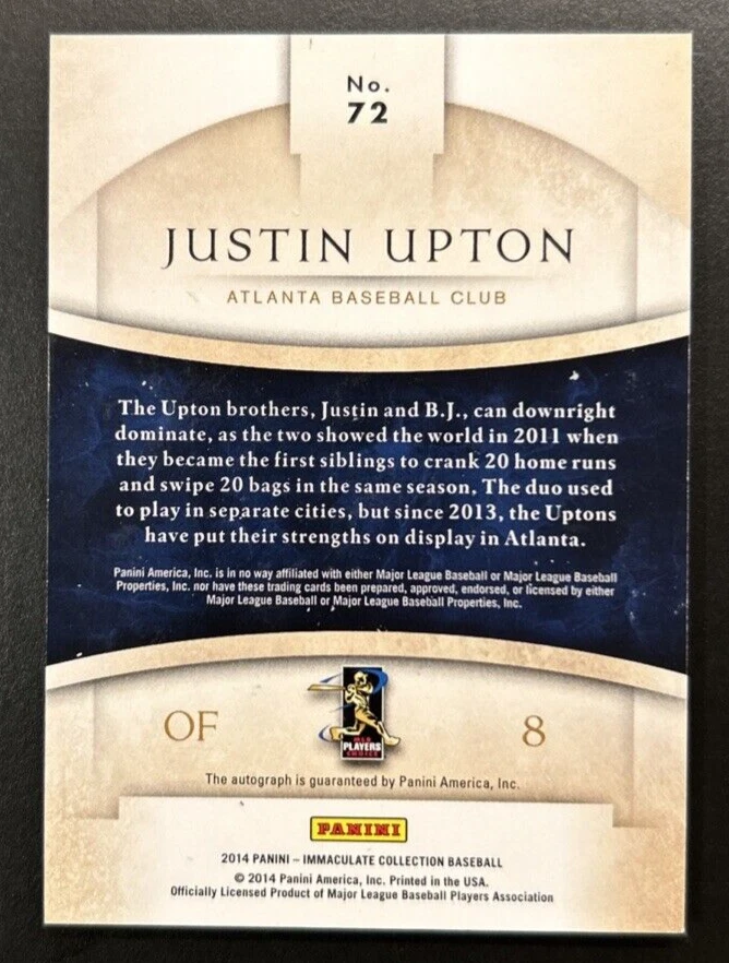 Panini Immaculate Justin Upton 2014 autógrafo automático en tarjeta/10!!! Foto 4 de 4
