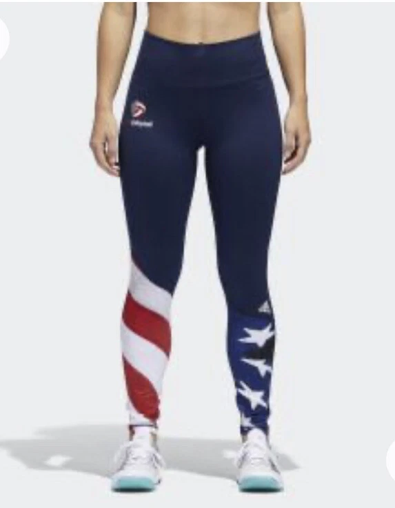 NWT M adidas Team USA Volleyball Tights Navy Blue Red Stars and Stripes Flag