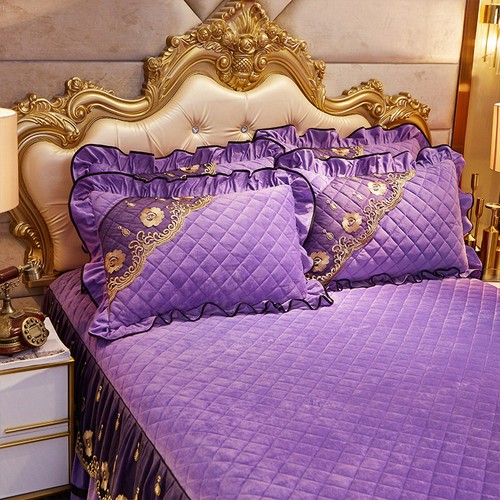 Qulited Velvet Lace Queen Bedspread Twin Full Fitted Bed Sheet Ruffles Skirt New - Picture 32 of 65