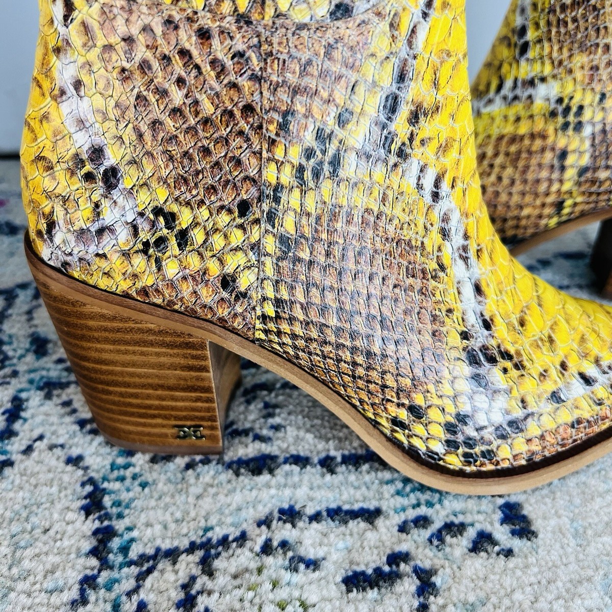 Sam Edelman Lindsey Leather Boots 8.5M Yellow Snakeskin