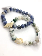 Lot of 2 - Fahlo The Sea Turtle & Snow Leopard - Blue & Green Beaded Bracelet