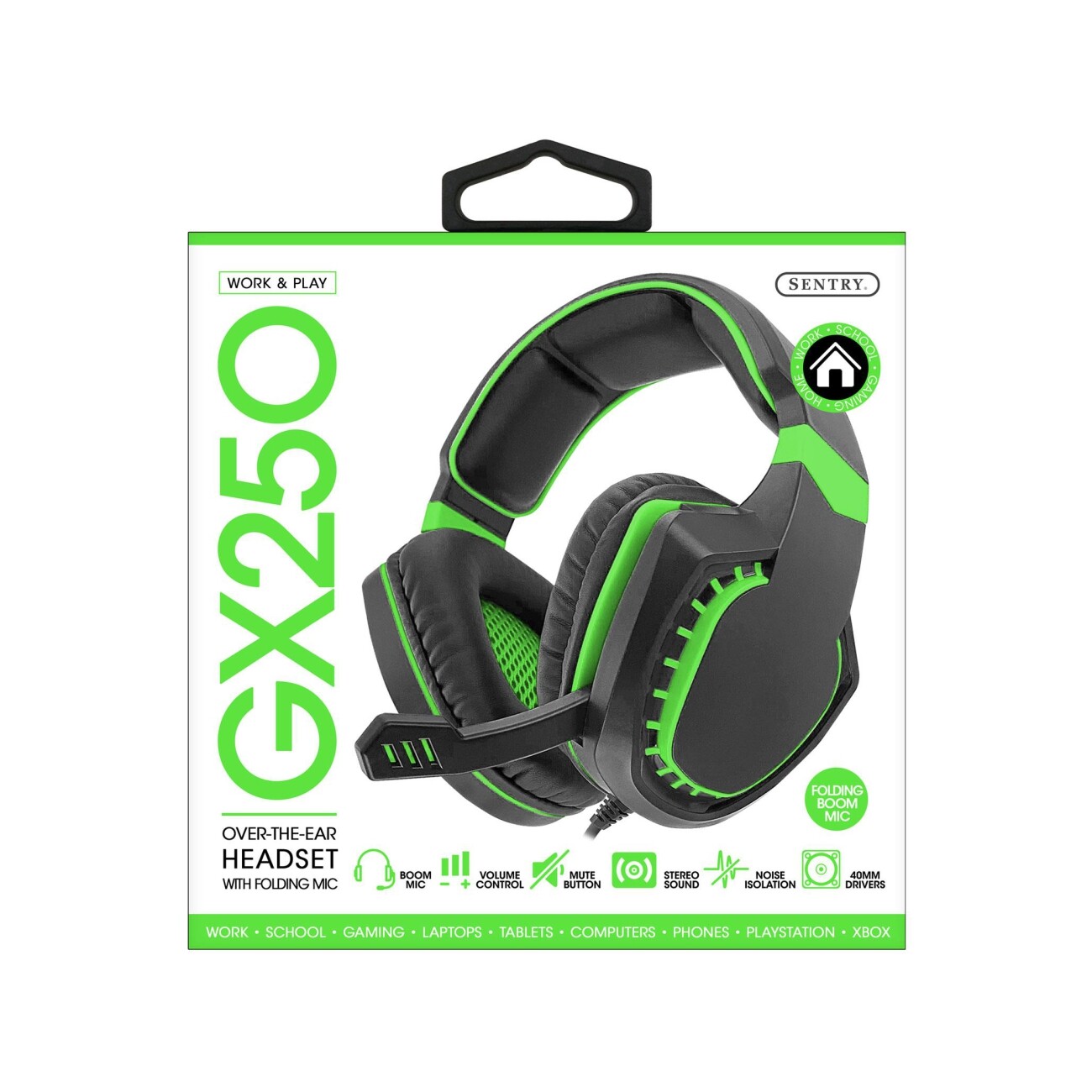 GX:250 Gaming Headphone In Black & Green Model # 06ST-HS-GX250BKGR,By Sentry