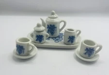 Miniature Tea Set 10 Pieces Blue porcelain For Dollhouse