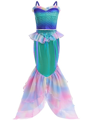 Niños Niñas Vestido de sirena Sin mangas Halloween Disfraz Cosplay Falda Cola de pez - Imagen 18 de 27