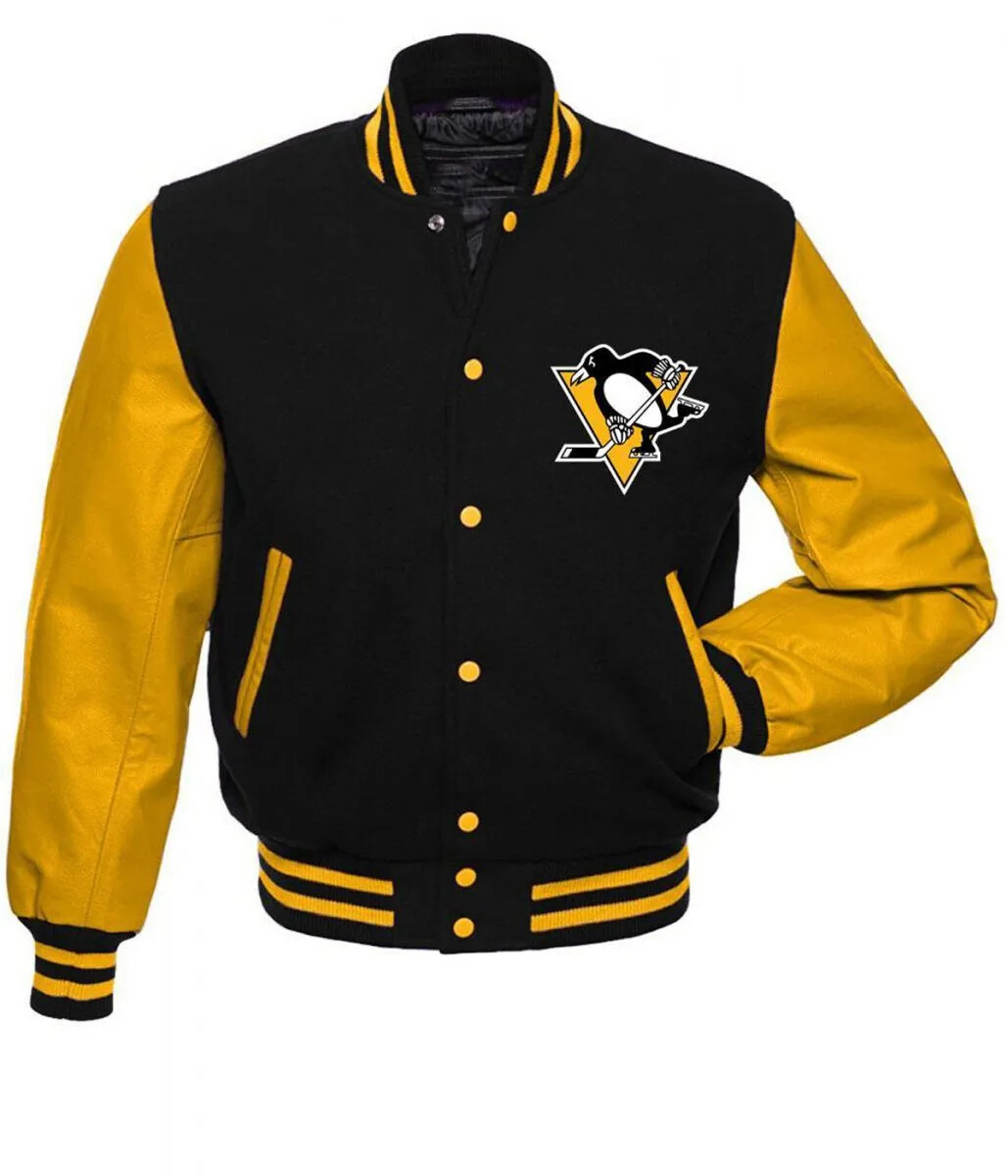 Chaqueta universitaria Letterman Pittsburgh Penguins negra y amarilla