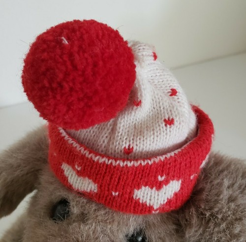 Target Stores Tan Plush Puppy Dog w/Holiday Knit Hat & Scarf, 10" Made in Korea - Picture 8 of 9