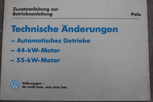 VW Polo Zusatzanleitung zur Betriebsanleitung 1995  AT-Getriebe, 44 & 55kw Motor