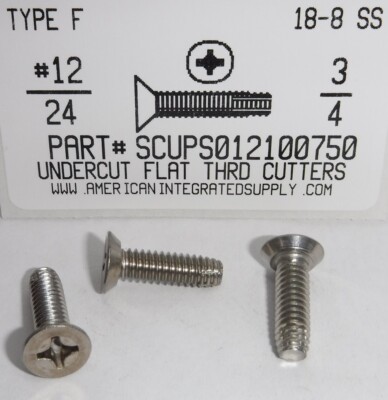 #12-24x3/4 Undercut Flat Phil Thread Cutting Screws Type F Stainless Steel (200)
