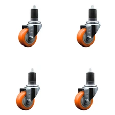 3 Inch Orange Poly Wheel Swivel 1-5/8 Inch Expanding Stem Caster Set SCC