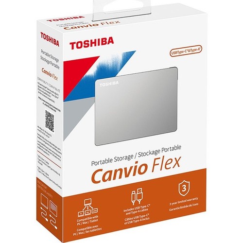 Toshiba Canvio Flex HDTX110XSCAA 1 TB Portable Hard Drive - External - Silver - Afbeelding 2 van 3
