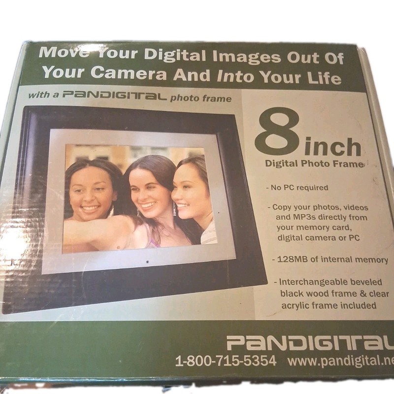 Pandigital 8" LCD Digital Photo Frame Black 128mb DPF80-2B Open Box