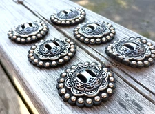 Jeremiah Watt Horse Shoe Conchos 1 3/4" and 2" Black Spotted Rosettes  LOT OF 6