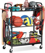 Ball Storage Sports Equipment Organizer - Garage Storage Cart Rolling Ball