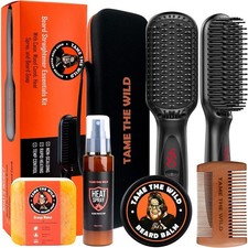 Tame The Wild Pro Beard Grooming Kit for Men - Heated Straightener with 12 Te...
