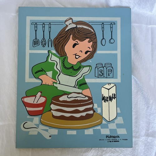 Vintage Playskool Wood Puzzle Cake Maker 275-43 11 Pieces - (Photo Included) - Picture 1 of 7